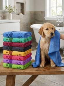 PETSIN 2 件/1 件柔软吸水宠物毛巾，19.68 英寸 * 39.37 英寸，适用于中型犬，速干洗漱用品，带爪印设计 - 彩色 - 查看 9