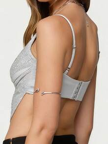Women Y2k Tassel Draped Front Camisole Sexy Backless Criss Cross Slim Fitted Fringe Crop Top Night Out Party Clubwear Women's Sparkly Sequin Spaghetti Strap Crop Top Sleeveless V Neck Rave Tank Vest Clubwear - 灰色 - 查看 4