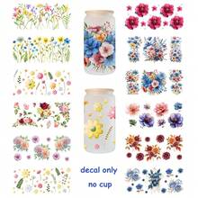 6pcs/Set 16oz Cup UV Protection DTF Wrap - Floral Bloom Design Spring/Summer Theme Sublimation Sticker, Motivational Quote, Creative Mother's Day Gift Idea, Waterproof Decal DIY - Flower Bloom Design - View 1