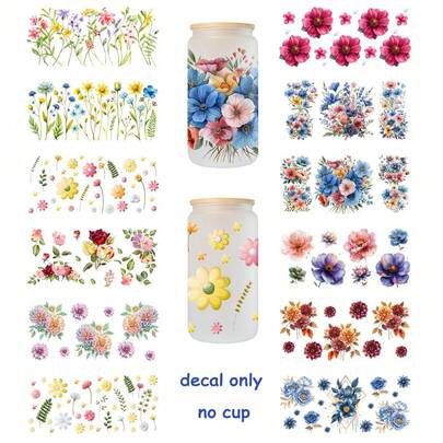 6pcs/Set 16oz Cup UV Protection DTF Wrap - Floral Bloom Design Spring/Summer Theme Sublimation Sticker, Motivational Quote, Creative Mother's Day Gift Idea, Waterproof Decal DIY