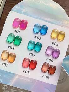 Mec 12ml Spring Summer Glass Nail Sheer Gel Nail Polish, 9 Colors Transparent Jelly Gel, Vibrant Rainbow Pink Blue Green Yellow Purple Tones, Glossy Glass Finish, Soak Off UV/LED Curable Long-Lasting For Beach, Festival & Daily Manicure - Multicolor - View 22