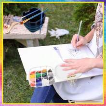 Paleta hermética de pintura acrílica con tapa bandeja de almacenamiento de 16 pozos contenedor de almacenamiento de pintura con clips de fijación lavabo plegable para acuarela acrílica gouache y - Azul - Ver 5