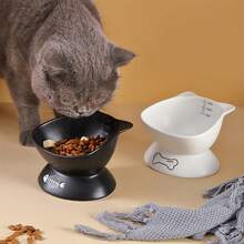 shuo ni mao yi Ceramic Cat/Dog Bowl With Bone Embossed Gradation Lines, Easy To Clean Cat Food Bowl, Raised Stand Slow Feeder, Cute Pet Food & Water Bowl, Anti-Spill - 350ml - View 1