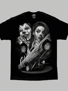 Graphic-Shirt Cotton Tees Size Plus,[Homies Art] Cotton Homies Art T Shirt, Straight Clowning Payasa Lowrider Chola D Gonzales DGA |   Comfortable Men's Round Neck Short Sleeves 180g Back To School Halloween Vintage Shirts Graphic Tees Men Camisas Para Hombre Funny Shirts Printed & Shipped In USA ,Y2K,Oversized Shirt Men,Summer Tops - Black - View 1