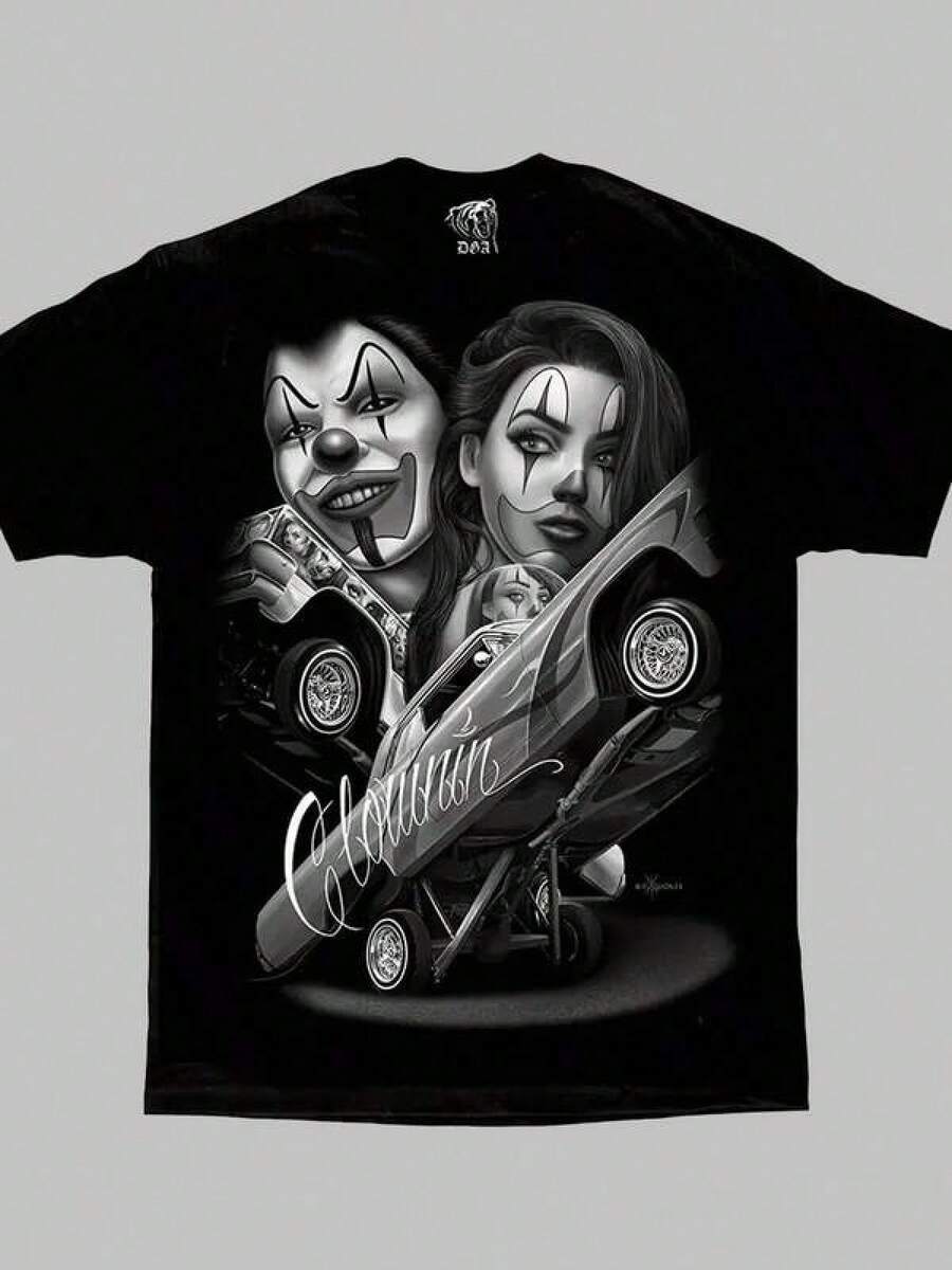 Graphic-Shirt Cotton Tees Size Plus,[Homies Art] Cotton Homies Art T Shirt, Straight Clowning Payasa Lowrider Chola D Gonzales DGA |   Comfortable Men's Round Neck Short Sleeves 180g Back To School Halloween Vintage Shirts Graphic Tees Men Camisas Para Hombre Funny Shirts Printed & Shipped In USA ,Y2K,Oversized Shirt Men,Summer Tops - Black - View 1