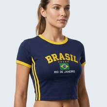 BabyTee Brasil Embroidered Women's T-Shirt - Màu xanh hải quân - Xem 4