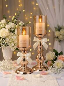 1 set/1 pièce Bougeoir métallique coupe-vent, bougeoir décoratif de style de luxe, convient pour les fêtes, les tables de salle à manger, les banquets, les cérémonies, les anniversaires, les salons, les décorations de table, les réunions de famille, la décoration de la maison, les ornements décoratifs, les décorations d'anniversaire, les décorations de fête, les fournitures de fête, les repas en famille - Spécifications multiples - Voir 2