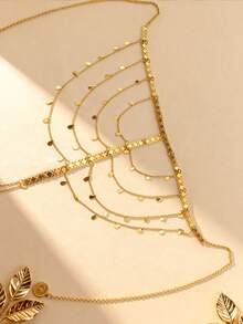 Headpiece de Estilo Boêmio com Corrente Multicamadas de Moedas Douradas, Adequado para Uso Externo, Casamento, Festa, Presente para Amigos e Namoradas - Dourado - Visão 7