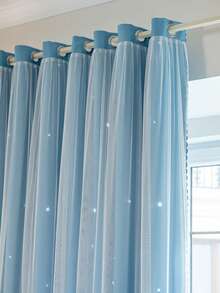 1件镂空星形窗帘，涤纶蕾丝双层薄纱窗帘，遮光卧室窗帘，可爱独特的公主风窗帘，适合节日使用 - 淺藍色 - 查看 4