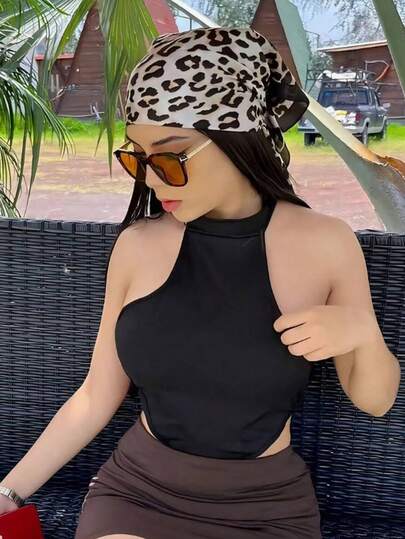 Khăn lụa in họa tiết da báo dài 70cm, phụ kiện thời trang thanh lịch dành cho nữ, có thể dùng làm khăn quàng cổ hoặc khăn đội đầu.