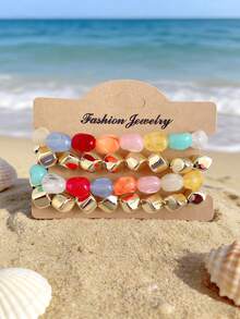 Betykuku 4 piezas Pulsera de verano colorida y dulce tipo Candy, pulsera elástica con cuentas para playa y vacaciones, joyería resistente al desgaste como regalo para mujeres y niñas, para uso casual y de fiesta - CONJUNTO C - Ver 15