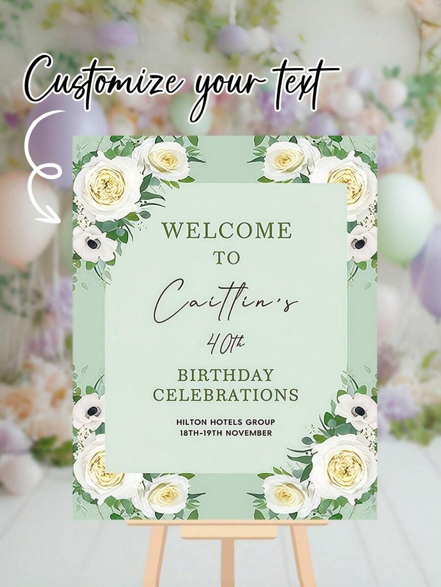 Póster de cumpleaños personalizado con tema verde, hecho de material, con nombre y fecha, con agujeros en el borde para colgar con cuerda - Multicolor - Ver 1