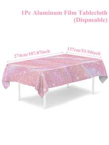 1pc Laser Pink Baby Shower Party Disposable Tablecloth, Size 137*274cm Shiny Rainbow Color Tabletop Cover, Birthday Wedding Party Decor, Baby Shower Decor, Gender Reveal Decor, Backdrop Decor, Girl Party Tablecloth, Baby Shower Party Supplies, 1st Birthday Party Home Event Tabletop Decor, Baby Party Decorations - Laser Pink - View 11