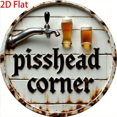 2D Flat, Decorative Plaque - 1pc Vintage "Drunkard's Corner" German Round Wooden Sign - 8.0x8.0 Inches, Distressed Wall Art With Imitation Beer Mug Design, Perfect For Home, Bar, Cafe, Garage Decor, Wall Decor | Humorous Sign | Distressed Craft, Wooden Wall Art Decor