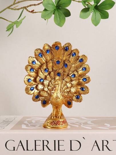 1件金色孔雀展尾摆件，时尚奢华装饰品，适用于玄关、客厅、电视柜，现代北欧风格，生日毕业最佳礼物。