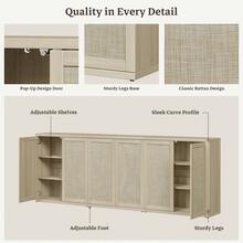 SICOTAS Rattan Sideboard Storage Cabinet - Boho Credenza Coffee Bar Cabinet With Doors & Adjustable Shelves, Large Farmhouse Buffet Console Table For Living Room, Kitchen, Entryway - Sand Oak - View 9