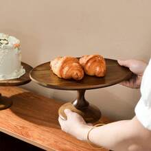 1个红木底座托盘，椭圆形/圆形可选，木制蛋糕架，水果盘，首饰收纳架 - 棕色 - 查看 1