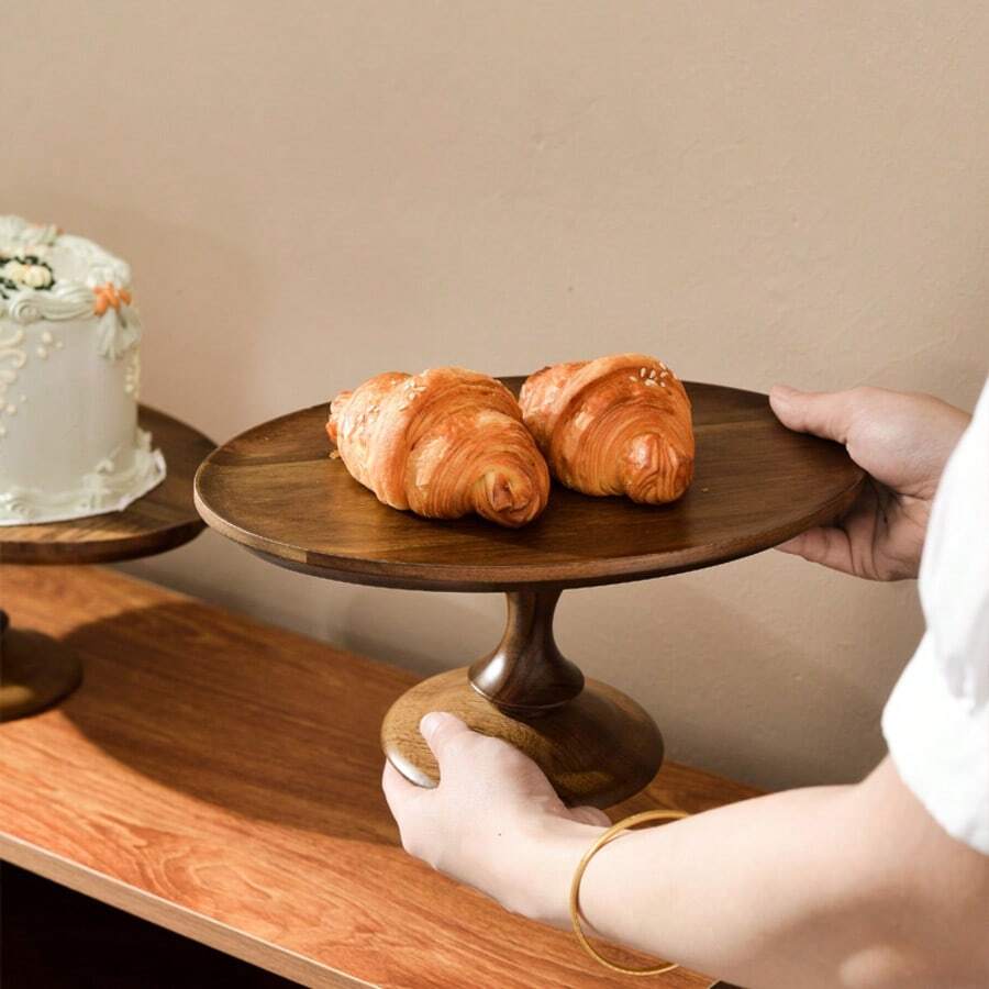 1个红木底座托盘，椭圆形/圆形可选，木制蛋糕架，水果盘，首饰收纳架 - 棕色 - 查看 1