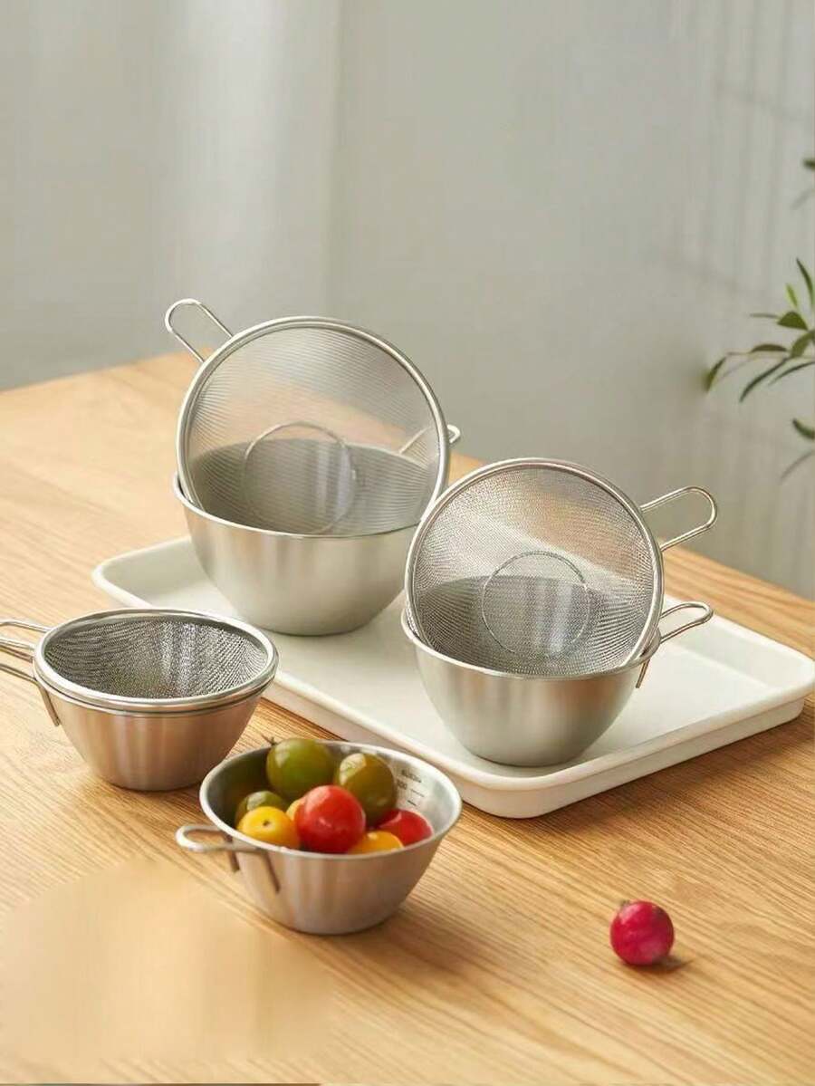 Stainless Steel Colander Set With Measuring Bowl, Mixing Bowl With Handle, Rice Washing Strainer - View 1