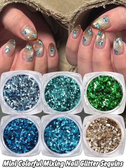 Bột kim tuyến lấp lánh hologram dạng hạt to, hỗn hợp các mảnh nhỏ li ti, ánh kim, thích hợp trang trí móng tay, màu xanh bạc hà mùa hè, xanh lá cây, 3D, các mảnh nhỏ li ti không đều, hỗn hợp kích thước, phụ kiện làm móng DIY, trang trí móng tay quyến rũ.