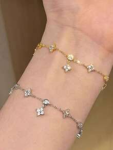 1pc S925 Sterling Silver Fashionable Luxury Niche Exquisite Zirconia Clover Adjustable Bracelet, Suitable For Women's Daily Wear, Gift - Four Leaf Clover - View 2