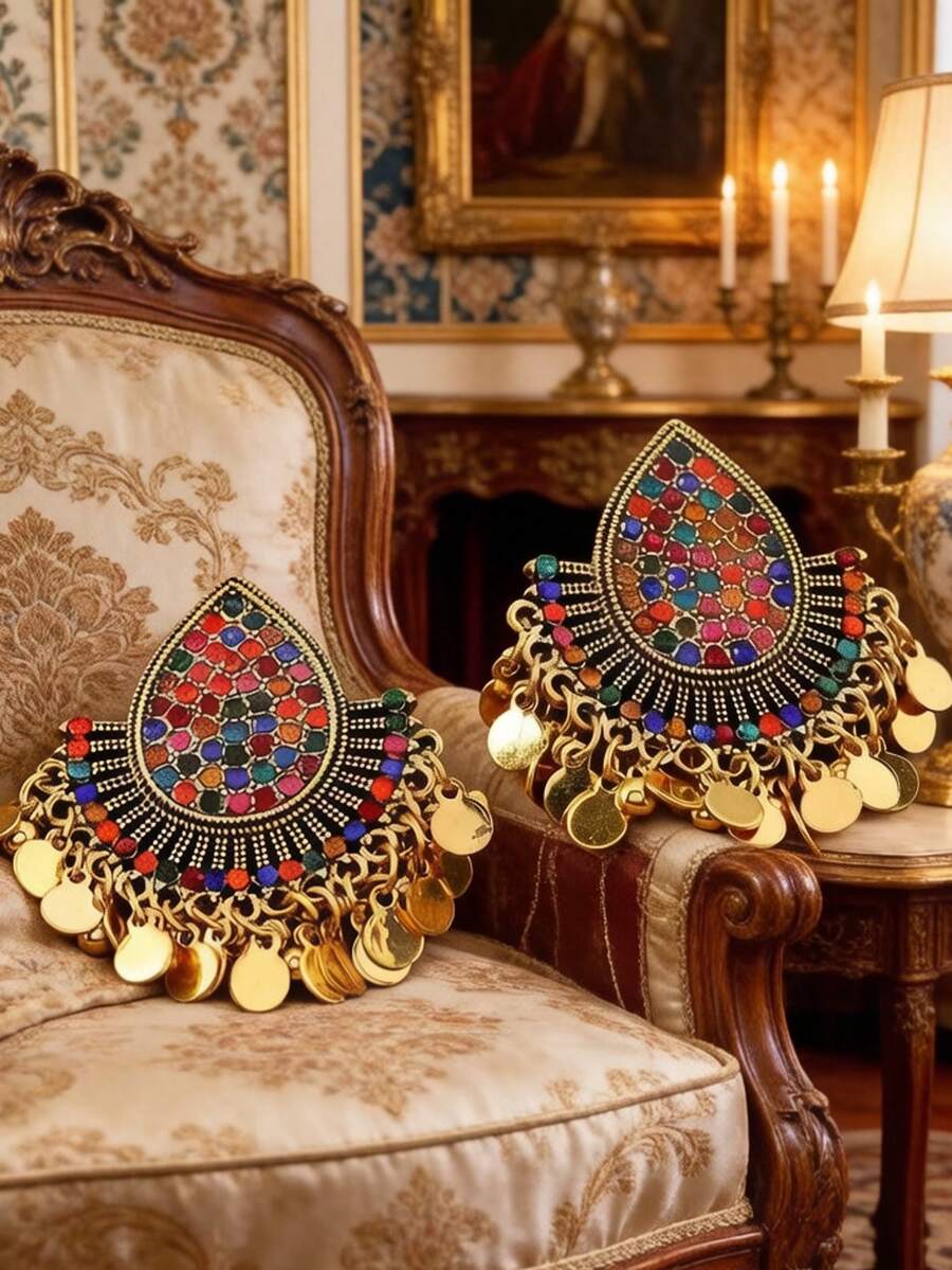 1 Đôi bông tai dáng Bohemian đính pha lê nhiều màu sắc hình giọt nước, thích hợp cho nữ giới đeo hàng ngày và trong các dịp lễ hội. - Nhiều màu - Xem 1