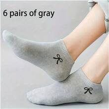 6/10 Pairs Women & Unisex Bow Tie Short Socks - Breathable Comfortable Invisible Pressure Socks Suitable For Thick Thighs & Loose Ankles, Classic Solid Color - Multicolor - View 12