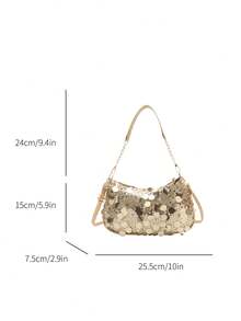 2026新款亮片小众高端手提包，女士礼品托特包单肩斜挎腋下包 - 金色 - 查看 3