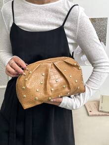 2026 Early Spring Rivet Pleated Clutch Bag, Fashion Minimalist Versatile Cross-Border - Brown - View 2