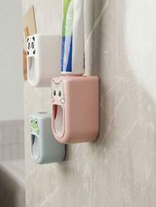 1 cái dụng cụ bóp kem đánh răng tự động hình hoạt hình gắn tường, phụ kiện phòng tắm chống thấm nước, giá đỡ bàn chải đánh răng, dụng cụ nhà tắm - nhiều màu - Xem 3
