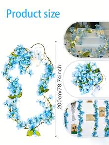 1pc Blue 20LED Spring Flower Fairy String Lights, Romantic Hanging, Artificial Flower Spring Decor Lights, Pink Floral Vine Lights, Battery Powered (Batteries Not Included), Green Leaf Vine, Suitable For Valentine's Day, Spring Decor, Wedding Decor, Home, Bedroom, Garden, Wedding, Mother's Day Decor, Party - Multicolor - View 11