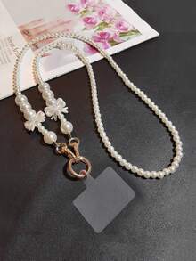 1条珍珠吊坠链，女士简约时尚奢华挂绳，长款斜挎手机挂绳带夹子，通用手工珍珠链项链，包包链带（长度约120厘米） - 彩色 - 查看 5