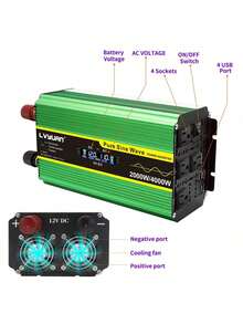 LVYUAN LUYUAN 2000W/4000W (PEAK) Pure Sine Wave Power Inverters, 4000W Peak Power 12V DC To AC 120V Power Converter For RV, Truck, Outdoor, Remote Control Quadruple AC Outlets And USB Ports Inverter With LCD Display - 綠色 - 查看 3
