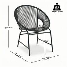 SILLA DE MIMBRE PARA PATIO EXTERIOR NUSA, RATÁN BLANCO Y ESTRUCTURA DE HIERRO, JUEGO DE 2 - Sillón Club (Negro) - Ver 8