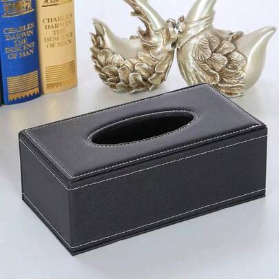 1个高档黑色PU皮革纸巾盒，带盖，长方形设计，可装餐巾纸和面巾纸，底部带磁性，时尚实用。