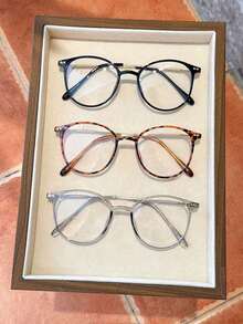 3pcs Women's Round Everyday Versatile Plain Glasses For Casual Outings, School, Commuting, Simple And Stylish - Black/yellow Bean Flower/gray - View 6