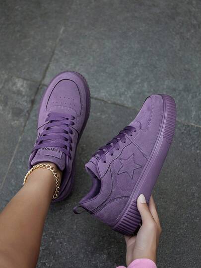 Women's New Four Seasons Versatile Casual Front Lace-Up Star Pattern Casual Board Shoes, Outdoor Popular Personalized Outdoor Walking Lightweight Sports Shoes