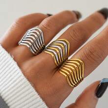 3pcs/1pc Line-Cut Geometric Stainless Steel Open Ring, Ladies Clothing, Suitable For Women's Daily Wear, Party And Dating Occasions - Multicolor - View 14