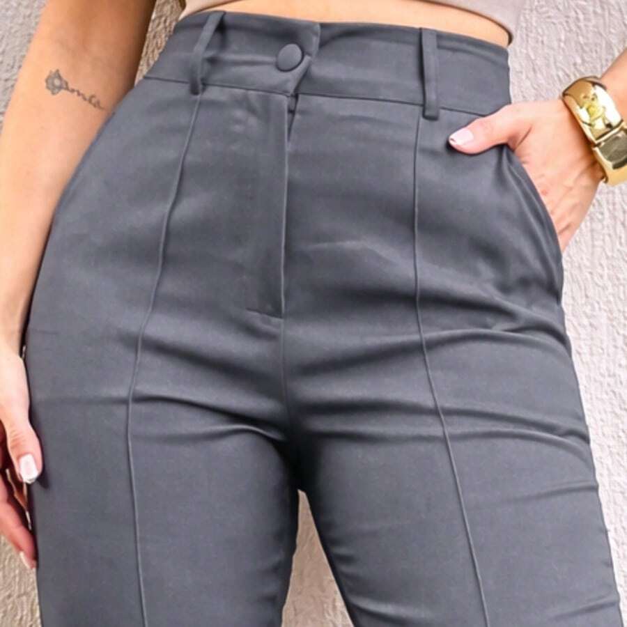 Luiz Twill Women's Skinny Dress Pants, High Waist - Xám - Xem 1