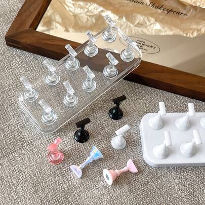 Double-Row Nail Practice Stand With Acrylic Base, Magnetic Nail Template Display Stand, Multi-Color Nail Holder, Nail Holder Nail Stand Makeup Beauty,Nail Tool - Beginner's Press-On Nail Display Chessboard Holder, Salon Nail Technician Tool
