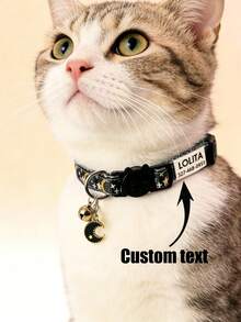1pc Customized Cat Collar With Star & Moon Design, Pet Cat Collar With Bell, Customized Pet Name Engraved ID Tag Pendant, Ideal Pet Gift - Multicolor - View 1