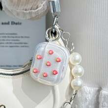 1-Pack Of Stylish Apple Earphone Cases Features An Exquisite Strawberry Knot Design, Strawberry Elements, And A Strawberry Pendant. It Is Shockproof, Protective, And Dustproof, Fashionable And Beautiful, Suitable For Daily Use By Teenagers And Young Adults, As Well As For Gifting. - White - View 3