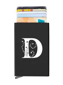 1pc Personalized Laser Engraved 26 Letter Name Card Holder, Aluminum Credit Card Case, Anti-Magnetic RFID Wallet With Auto Pop-Up Card Slot - Black - View 33