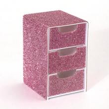 全镶钻三抽屉高端桌面收纳盒，珠宝化妆品收纳盒 - 彩色 - 查看 11