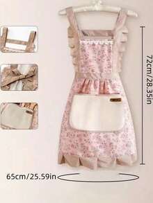 1pc Polka Dot & Floral Patchwork Princess Apron, Oil-Resistant Polyester Material With Adjustable Strap And Large Pocket, Suitable For Home Kitchen, Baking, Cafe, Bubble Tea Shop And Catering - Multicolor - View 8