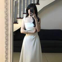 French-Style Waist-Cinching White Strap Dress, Elegant And Sophisticated Long Dress, 2026 New Summer Fairy Dress For Petite Women - 白色 - 查看 3