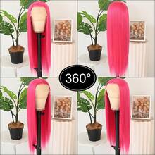 Purple Color Lace Front Wigs Pre Plucked Hairline Long Straight Wigs For Fashion Women Girls Party Daily Wear Glueless Dark Purple Lace Front Synthetic Wigs 13x4 Free Part Heat Resistant Fiber Hair 28 Inch 180% Density - 玫瑰紅 - 查看 7