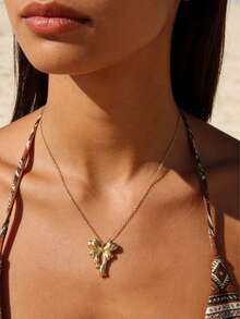 18K镀金极简3D蝴蝶结吊坠项链，波西米亚风金色夏季海滩度假不锈钢可调节链条项链，女士款 - 蝴蝶型 - 查看 10