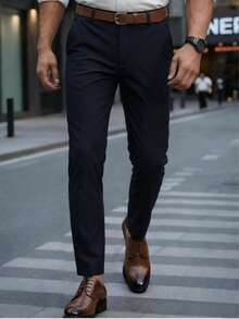 Men's Casual Straight-Leg Trousers, Suitable For Daily Office, Business Events, Weddings, Outdoor Golf, Men's Business Suit Pants - Navy Blue - View 3