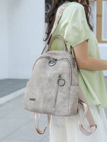 Vintage Style Minimalist Women Backpack, With Multiple Pockets And Zippers, Suitable For Daily Use, Commuting, Outdoor Activities, Can Fit Laptop, Ideal For College Students, Teenagers, Suitable For University, Business, Work, Commuting - Multicolor - View 11